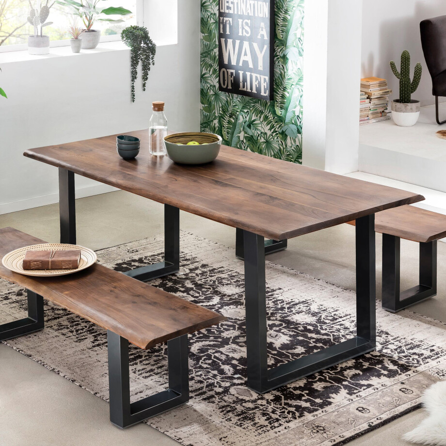 Artistiq Boomstam Eettafel 'Tinata' Acaciahout, 120 x 80cm, kleur Walnoot Artistiq Boomstam Eettafel 'Tinata' Acaciahout, 120 x 80cm, kleur Walnoot afbeelding