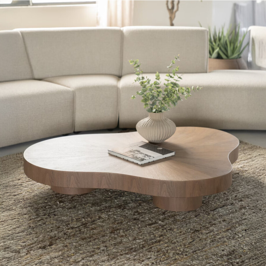 Eleonora Organische Salontafel 'Bobbie' Walnootfineer lichtbruin, 150 x 110cm, kleur Naturel afbeelding 1