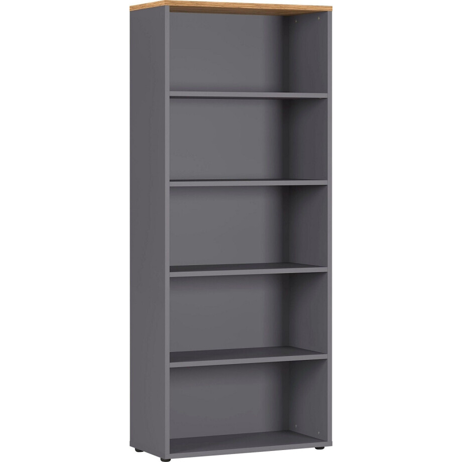 Boekenkast Agenda medium 197 cm hoog in grafiet met grandson eiken Boekenkast Agenda medium 197 cm hoog in grafiet met grandson eiken afbeelding 1