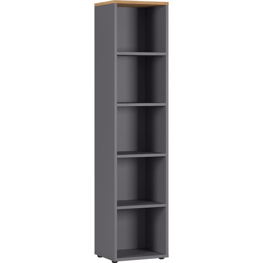 Boekenkast Agenda small 197 cm hoog in grafiet met grandson eiken Boekenkast Agenda small 197 cm hoog in grafiet met grandson eiken afbeelding 1