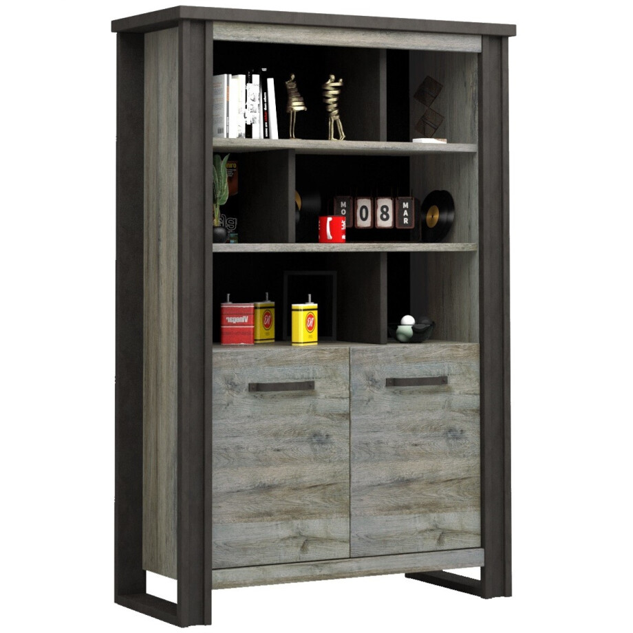 Boekenkast Baxter 180 cm hoog grijs eiken met antraciet Boekenkast Baxter 180 cm hoog grijs eiken met antraciet afbeelding 1
