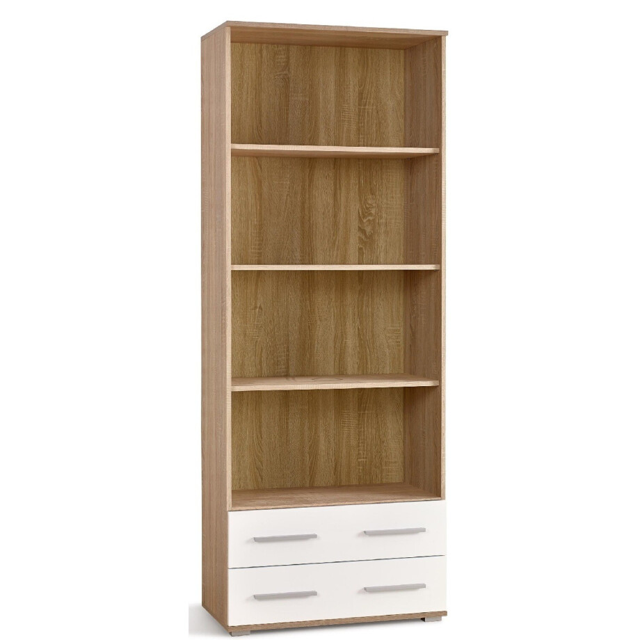 Boekenkast Lima 77 cm breed in sonoma eiken met hoogglans wit Boekenkast Lima 77 cm breed in sonoma eiken met hoogglans wit afbeelding 1
