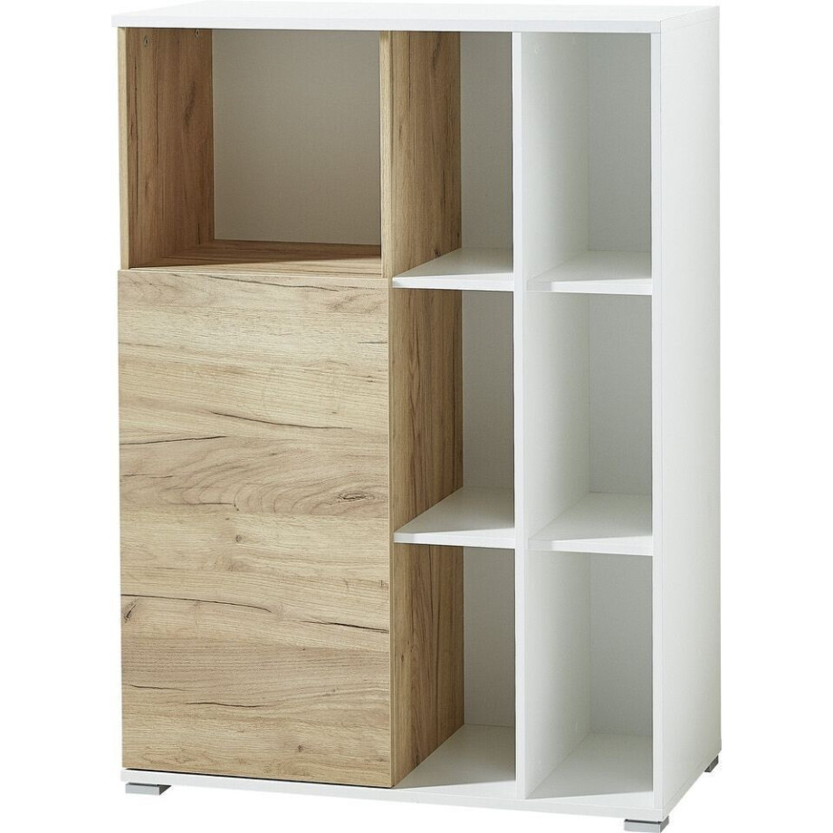Boekenkast Lioni 120 cm hoog in wit met navarra eiken Boekenkast Lioni 120 cm hoog in wit met navarra eiken afbeelding 1