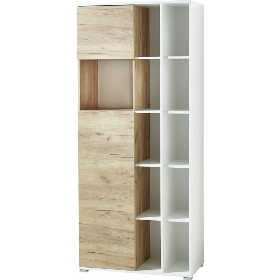 Boekenkast Lioni 197 cm hoog in wit met navarra eiken afbeelding 1