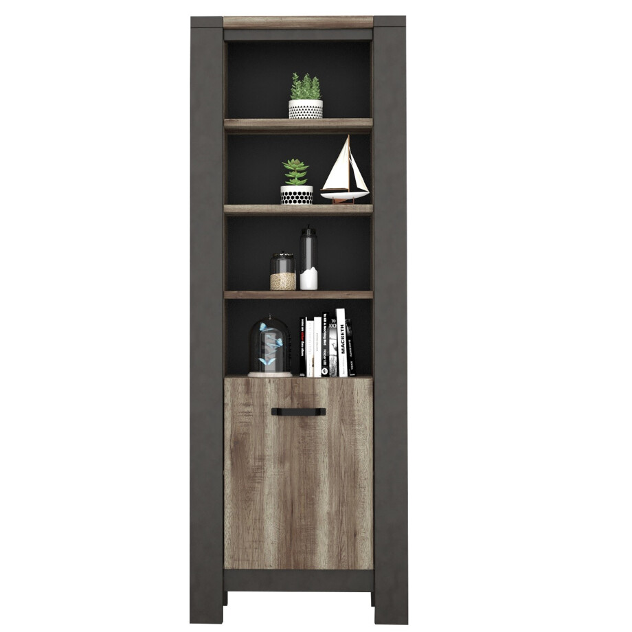 Boekenkast Malt 204 cm hoog oud eiken met antraciet afbeelding 1