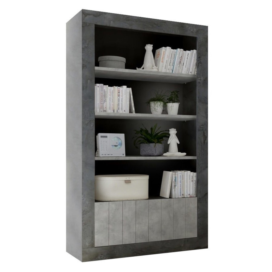 Boekenkast Urbino 190 cm hoog in oxid met grijs beton afbeelding 1