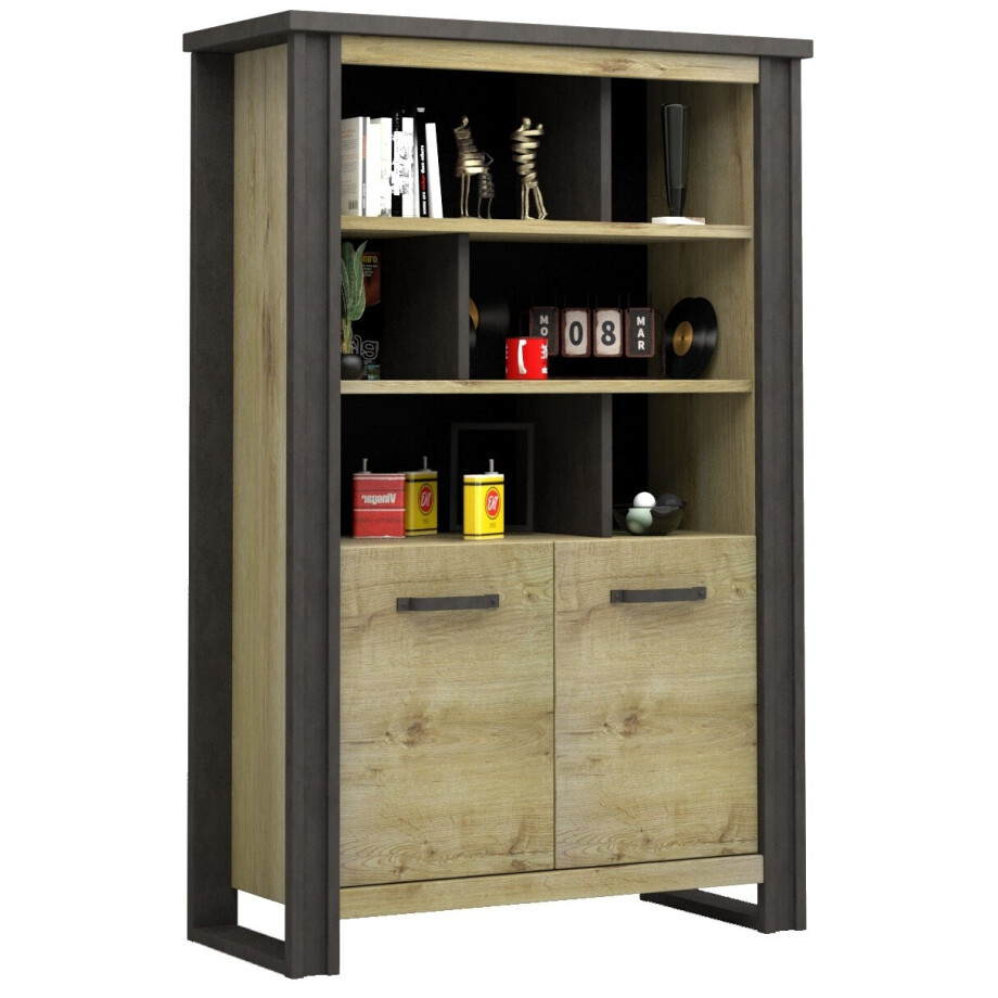 Boekenkast Baxter 180 cm hoog eiken met antraciet Boekenkast Baxter 180 cm hoog eiken met antraciet afbeelding 1