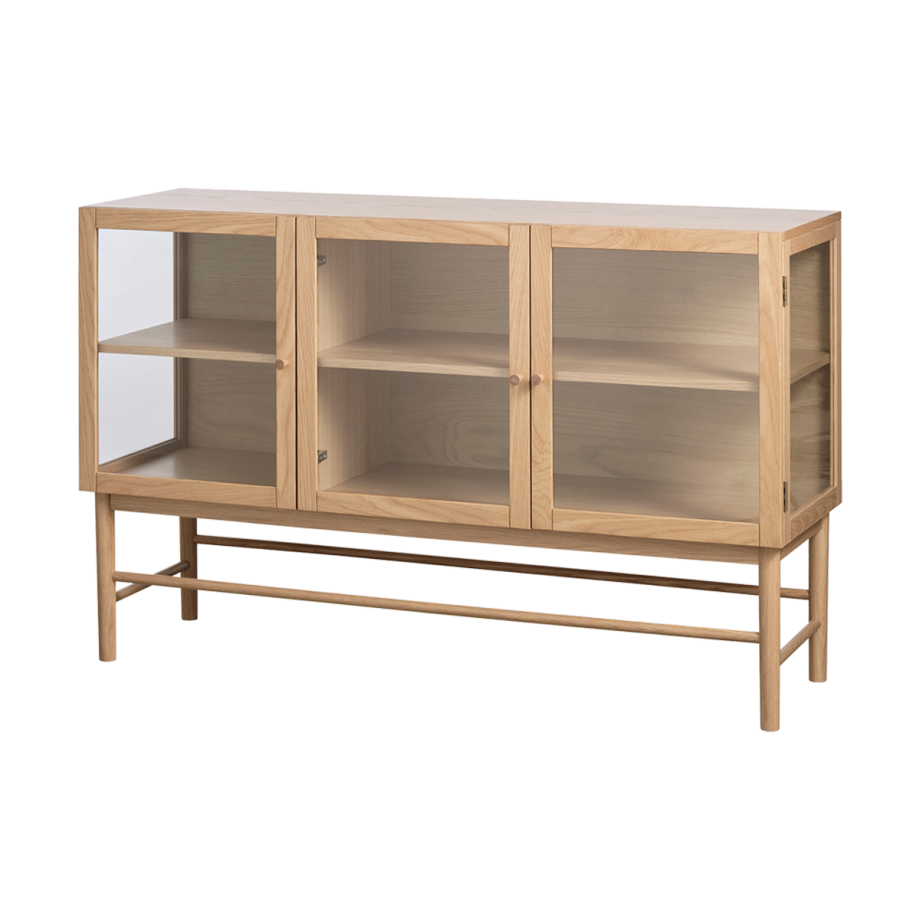 Boris eikenhouten dressoir naturel - met glazen deuren - 140 x 43 cm Boris eikenhouten dressoir naturel - met glazen deuren - 140 x 43 cm afbeelding 1