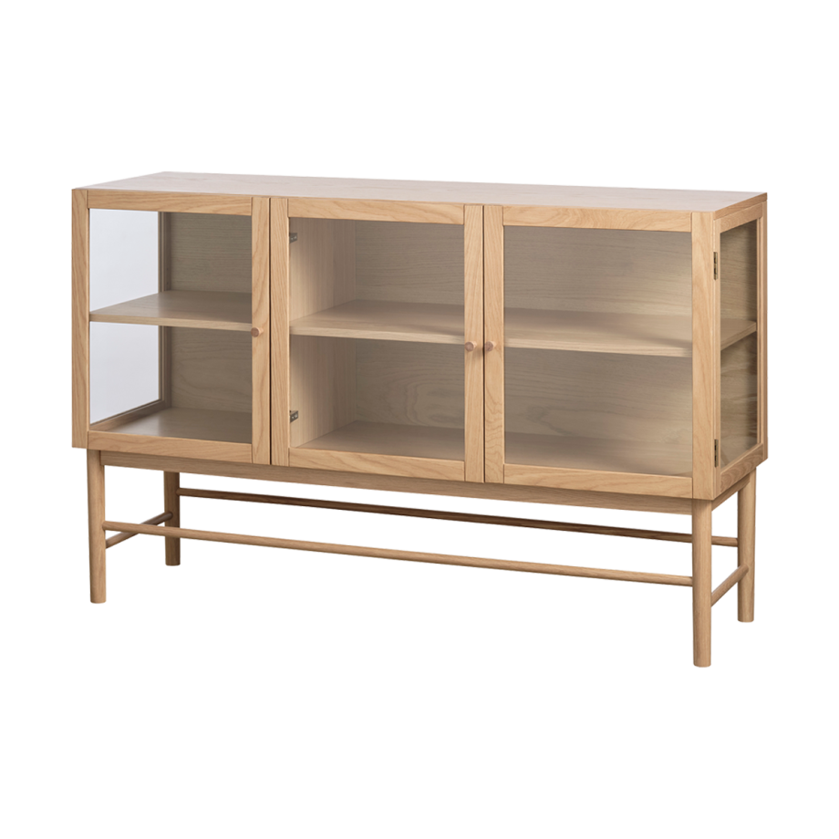 Boris eikenhouten dressoir naturel - met glazen deuren - 140 x 43 cm afbeelding 1