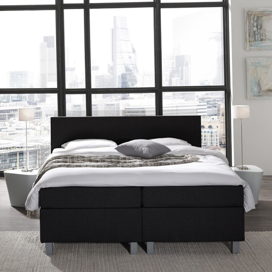 2-Persoons Boxspring Julia Royal Comfort - Zwart - Zwart 140x200 Cm - Pocketvering - Inclusief Topper - Dekbed-Discounter.nl afbeelding 1