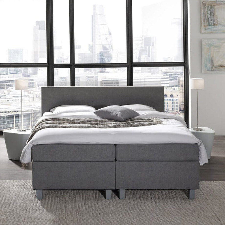 1-Persoons Boxspring Julia Royal Comfort - Grijs - Grijs 90x200 Cm - Pocketvering - Inclusief Topper - Dekbed-Discounter.nl afbeelding 1