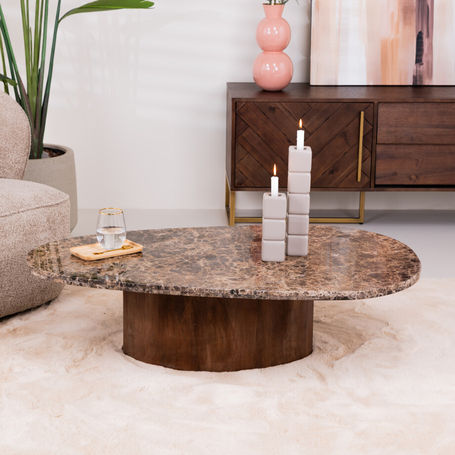 Eleonora Organische Salontafel 'Bradley' Marmer en mangohout, 120 x 75cm Eleonora Organische Salontafel 'Bradley' Marmer en mangohout, 120 x 75cm afbeelding 1