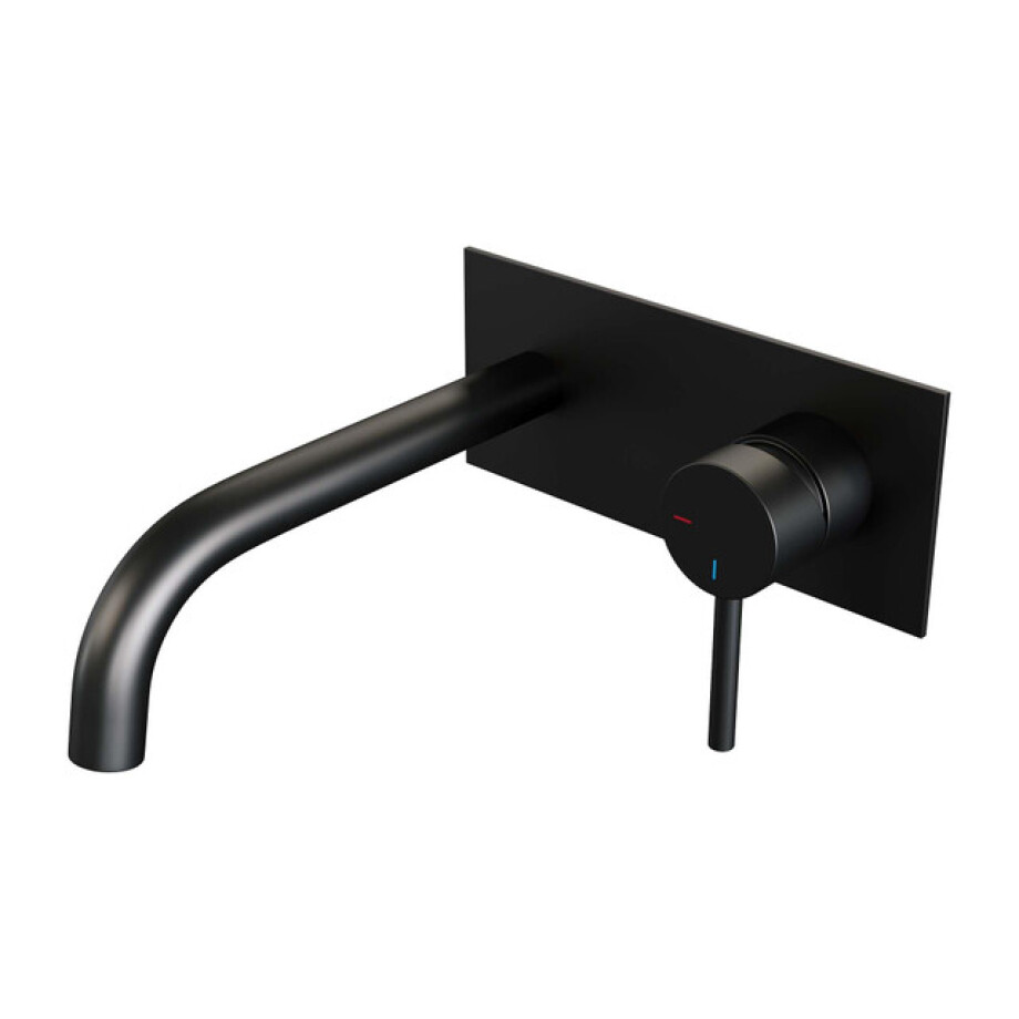 Brauer Black Edition Wastafelmengkraan inbouw - gebogen uitloop links - hendel lang smal - afdekplaat - model A 1 - mat zwart 5-S-004-B2 afbeelding 1