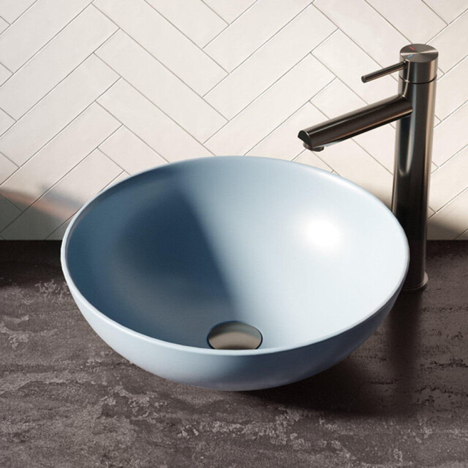 BRAUER Bowl waskom - 40x40cm - rond - keramiek - mat pastel blauw WK-BO40ROMPB afbeelding 1