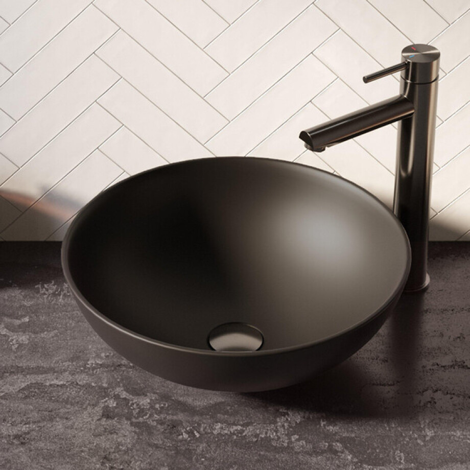 BRAUER Bowl waskom - 40x40cm - rond - keramiek - mat zwart WK-BO40ROMZ afbeelding 1