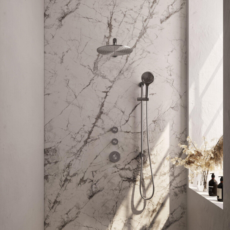 Brauer Brushed Carving Regendoucheset inbouw - hoofddouche 30cm - 3 carving knoppen - rechte wandarm - glijstang - handdouche rond 3 standen - PVD - geborsteld RVS 5-NG-116 afbeelding 1