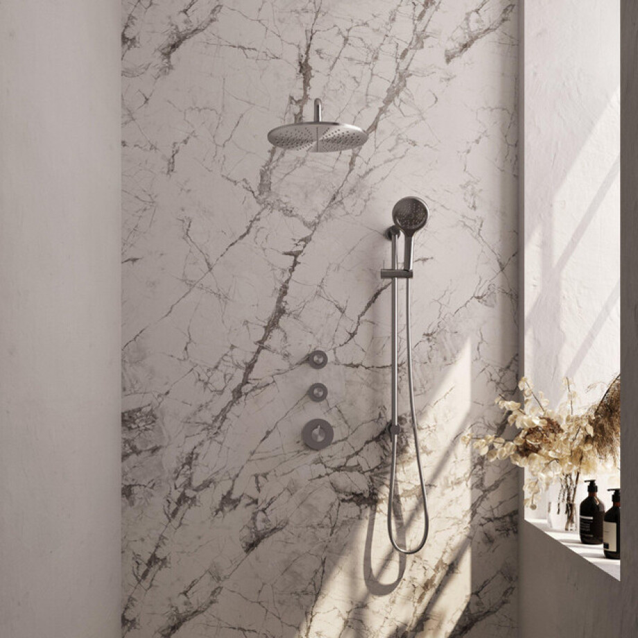 Brauer Brushed Carving Regendoucheset inbouw - hoofddouche 30cm - Wandarm - glijstang - met inbouwdeel - Carving knoppen - handdouche Rond 3 standen - PVD - geborsteld RVS 5-NG-118 afbeelding 1