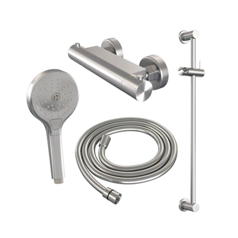 Brauer Brushed Edition Douchekraan opbouw - glijstang - 1 functie - 2 gladde knoppen - handdouche rond 3 standen - PVD - geborsteld nikkel sw374403/SW1164740/sw374437/sw450726/ afbeelding 1