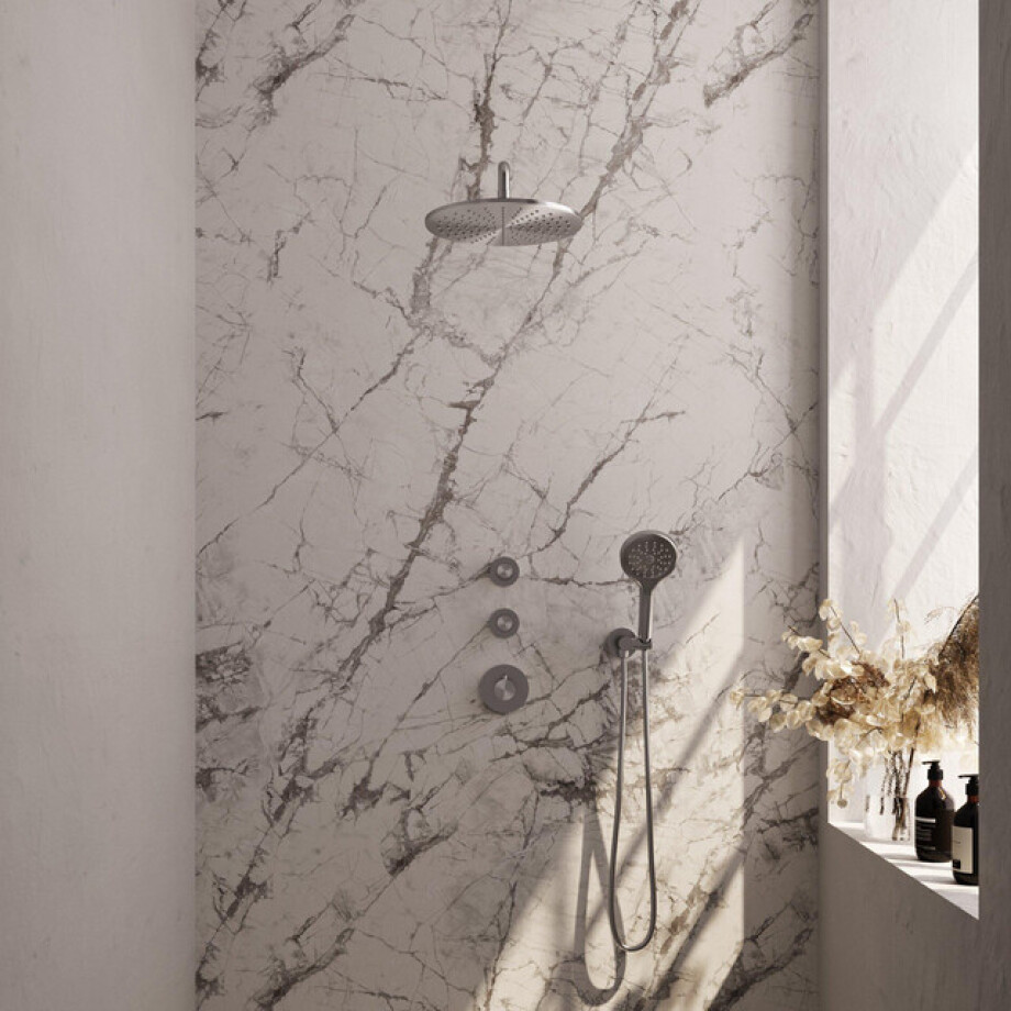 Brauer Brushed Edition Regendoucheset inbouw - hoofddouche 30cm - Wandarm - met inbouwdeel - Gladde knoppen - handdouche Rond 3 standen - PVD - geborsteld RVS 5-NG-077 afbeelding 1