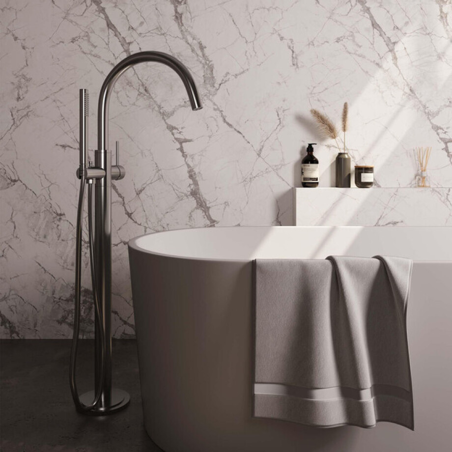 Brauer Brushed Edition Staande Badkraan - handdouche staaf 1 stand -2 gladde knoppen - PVD - geborsteld RVS 5-NG-259 afbeelding 1