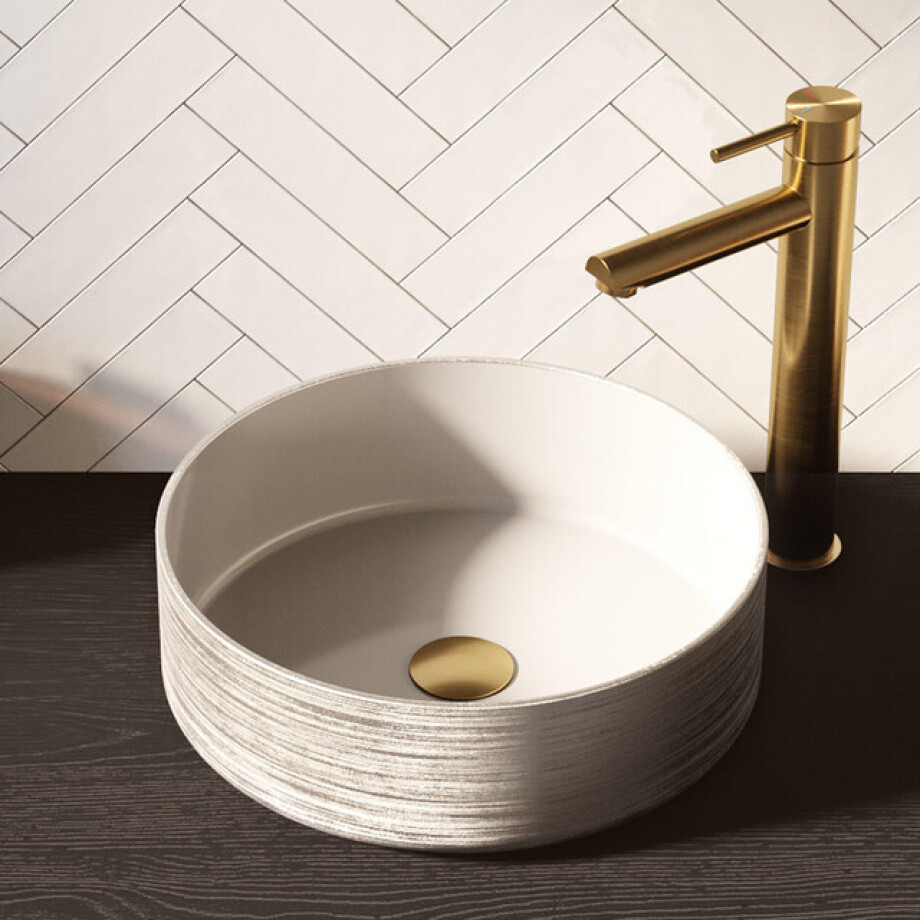 BRAUER Circle waskom - 36x36cm - rond - keramiek - hoogglans wit en zilver WK-CC36ROHWZI afbeelding 1