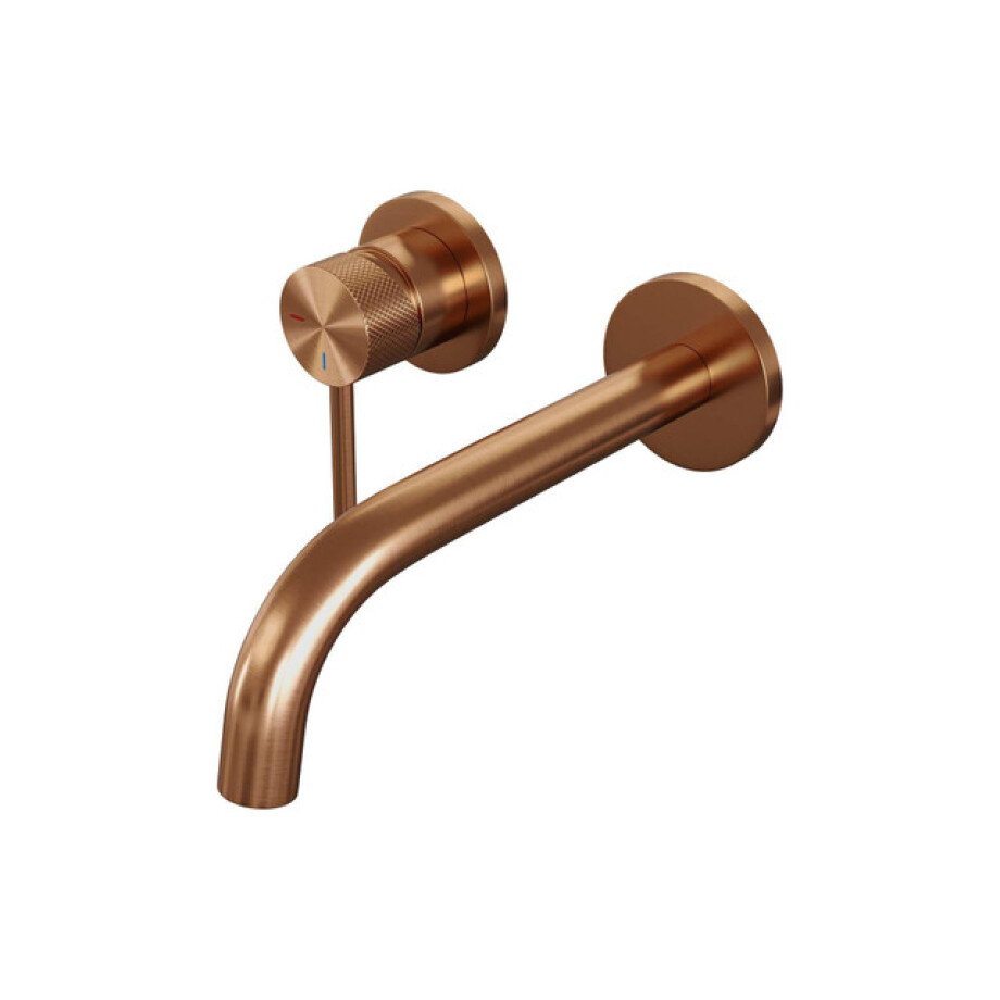 Brauer Copper Carving Wastafelmengkraan inbouw - gebogen uitloop rechts - hendel lang smal carving- model A2 PVD - geborsteld koper 5-GK-083-B6-65 afbeelding 1