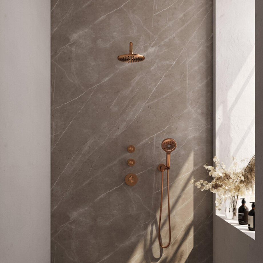 Brauer Copper Edition Regendoucheset inbouw - hoofddouche 20cm - Wandarm - met inbouwdeel - Gladde knoppen - handdouche Rond 1 stand - PVD - geborsteld koper 5-GK-076 Brauer Copper Edition Regendoucheset inbouw - hoofddouche 20cm - Wandarm - met inbouwdeel - Gladde knoppen - handdouche Rond 1 stand - PVD - geborsteld koper 5-GK-076 afbeelding 1