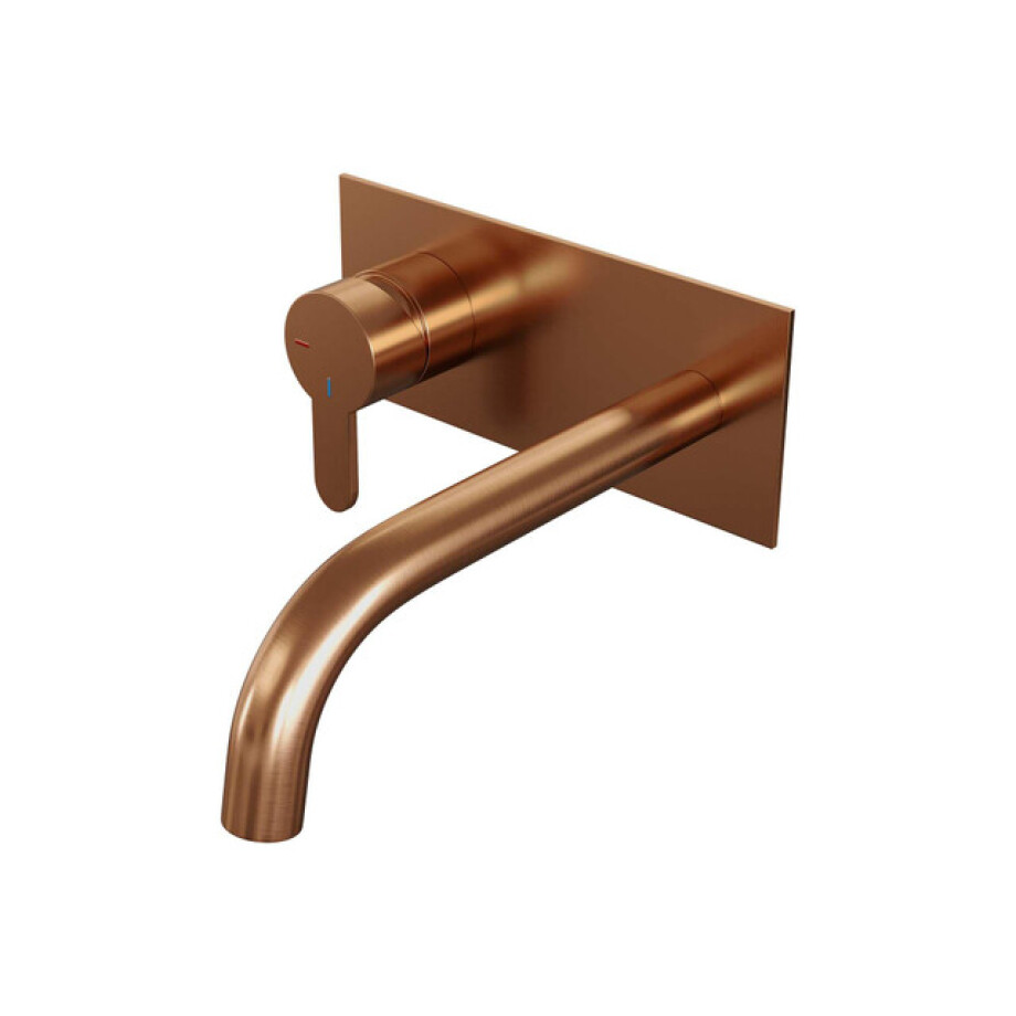 Brauer Copper Edition Wastafelmengkraan inbouw - gebogen uitloop rechts - hendel plat smal - afdekplaat - model D2 PVD - geborsteld koper 5-GK-083-B4 afbeelding 1