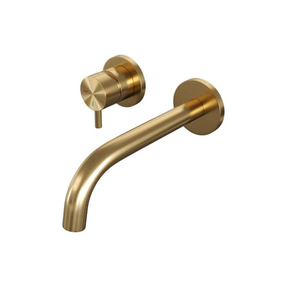 Brauer Gold Edition Wastafelmengkraan inbouw - gebogen uitloop rechts - hendel kort smal - model B2 PVD - geborsteld goud 5-GG-083-B5-65 afbeelding 1