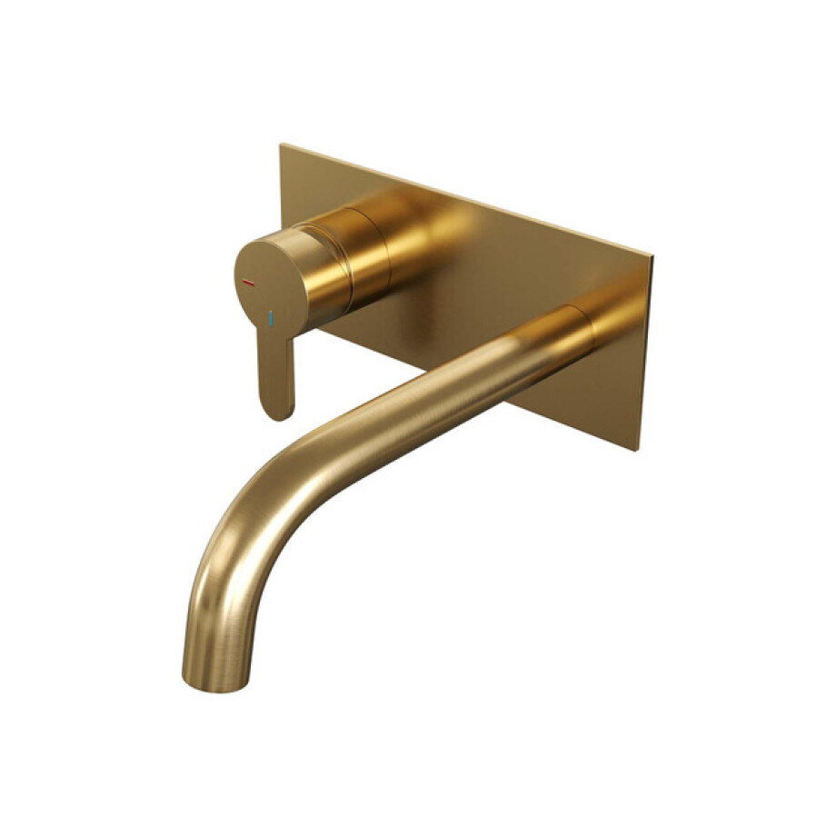 Brauer Gold Edition Wastafelmengkraan inbouw - gebogen uitloop rechts - hendel plat smal - afdekplaat - model D2 PVD - geborsteld goud 5-GG-083-B4 afbeelding 1