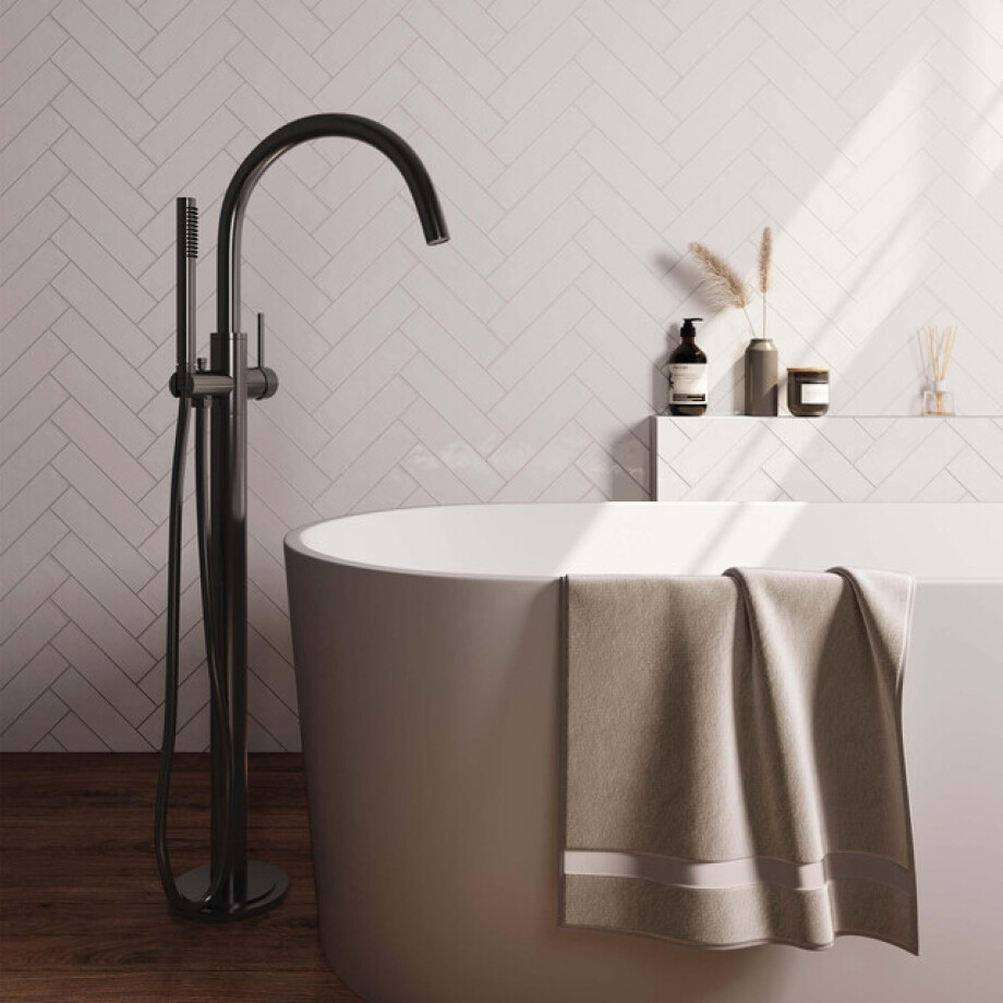 Brauer Gunmetal Carving Staande Badkraan - handdouche staaf 1 stand - 2 carving knoppen -geborsteld gunmetal 5-GM-262 afbeelding 1