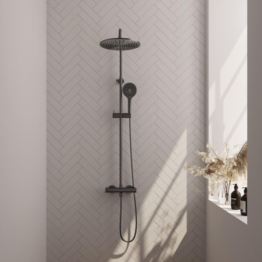 Brauer Gunmetal Edition Regendoucheset opbouw - hoofddouche 30cm - glijstang - handdouche rond 3 standen - gladde knoppen - PVD - geborsteld gunmetal 5-GM-242 afbeelding 1