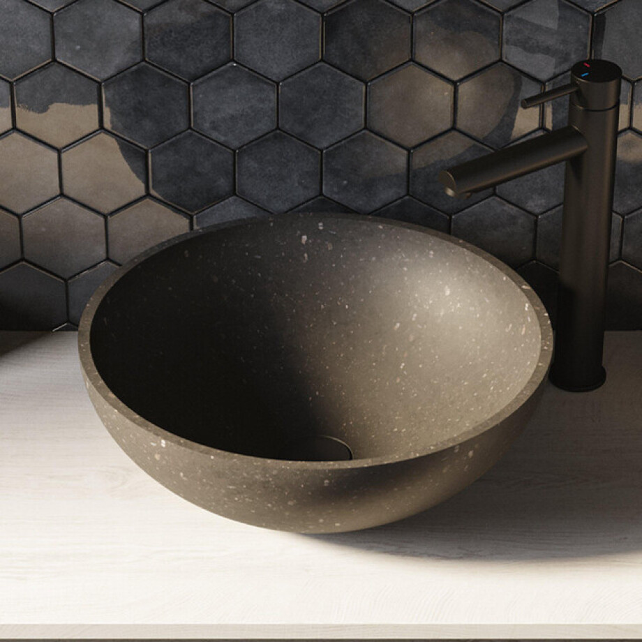 BRAUER Molten waskom - 42 - rond - natuursteen - basalt antraciet WK-ML42ROAN afbeelding 1