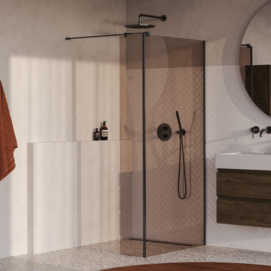 BRAUER Oblivion Inloopdouche - 100x200cm - 30 cm zijwand - glascoating - brons glas - geborsteld gunmetal PVD GS-OBI2B10030200GM afbeelding 1
