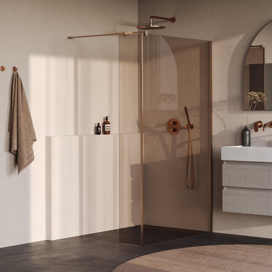 BRAUER Oblivion Inloopdouche - 120x200cm - 30 cm zijwand - glascoating - brons glas - geborsteld koper PVD GS-OBI2B12030200GK afbeelding 1