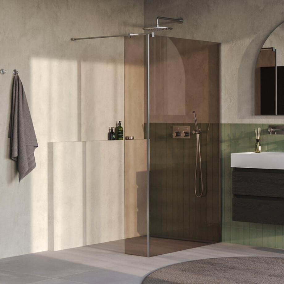 BRAUER Oblivion Inloopdouche - 120x200cm - 30 cm zijwand - glascoating - brons glas - Geborsteld RVS PVD GS-OBI2B12030200NG afbeelding 1