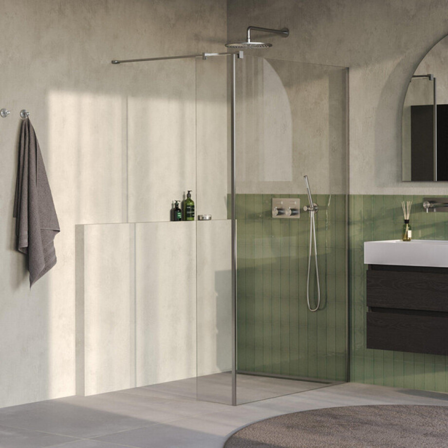 BRAUER Oblivion Inloopdouche - 120x200cm - 40cm zijwand - glascoating - helder glas - Geborsteld RVS PVD GS-OBI2H12040200NG afbeelding 1