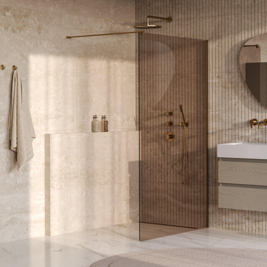 BRAUER Oblivion Inloopdouche - 120x200cm - glascoating - brons glas - geborsteld goud PVD GS-OBI1B120200GG afbeelding 1