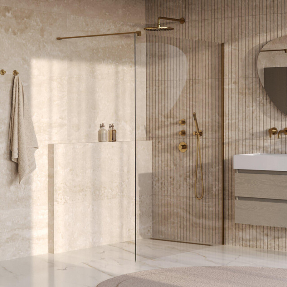 BRAUER Oblivion Inloopdouche - 130x200cm - glascoating - helder glas - geborsteld goud PVD GS-OBI1H130200GG BRAUER Oblivion Inloopdouche - 130x200cm - glascoating - helder glas - geborsteld goud PVD GS-OBI1H130200GG afbeelding 1