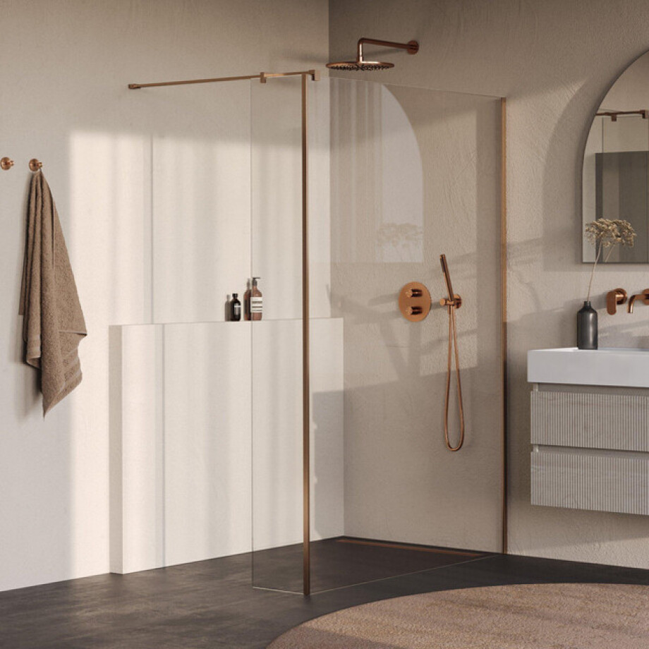 BRAUER Oblivion Inloopdouche - 140x200cm - 30cm zijwand - glascoating - helder glas - geborsteld koper PVD GS-OBI2H14030200GK afbeelding 1