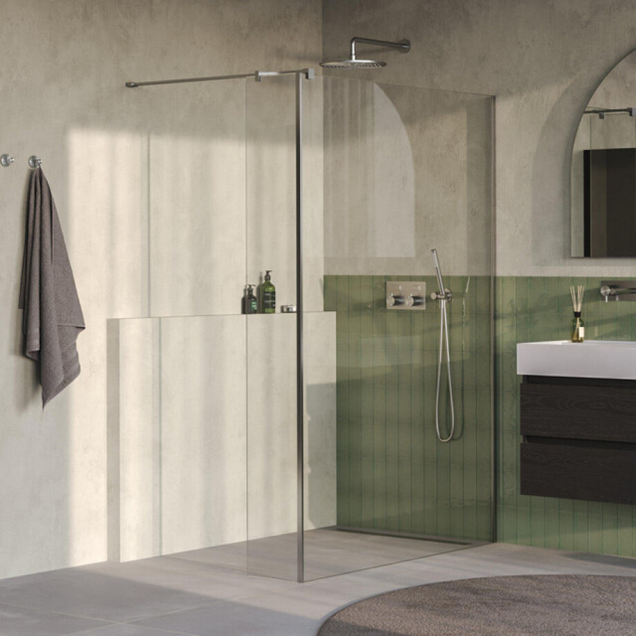 BRAUER Oblivion Inloopdouche - 140x200cm - 30cm zijwand - glascoating - helder glas - Geborsteld RVS PVD GS-OBI2H14030200NG afbeelding 1