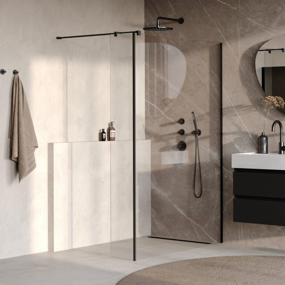 BRAUER Oblivion Inloopdouche - 140x200cm - 40cm zijwand - glascoating - helder glas - mat zwart GS-OBI2H14040200MZ afbeelding 1