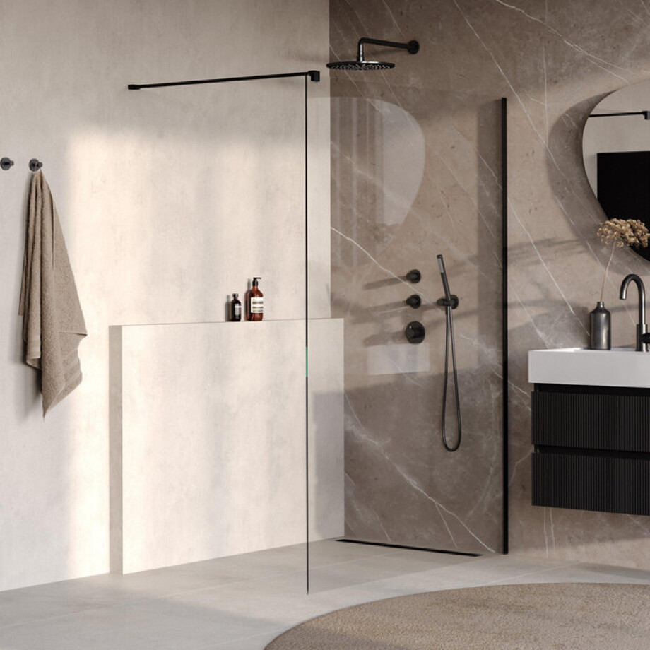 BRAUER Oblivion Inloopdouche - 140x200cm - glascoating - helder glas - mat zwart GS-OBI1H140200MZ BRAUER Oblivion Inloopdouche - 140x200cm - glascoating - helder glas - mat zwart GS-OBI1H140200MZ afbeelding 1