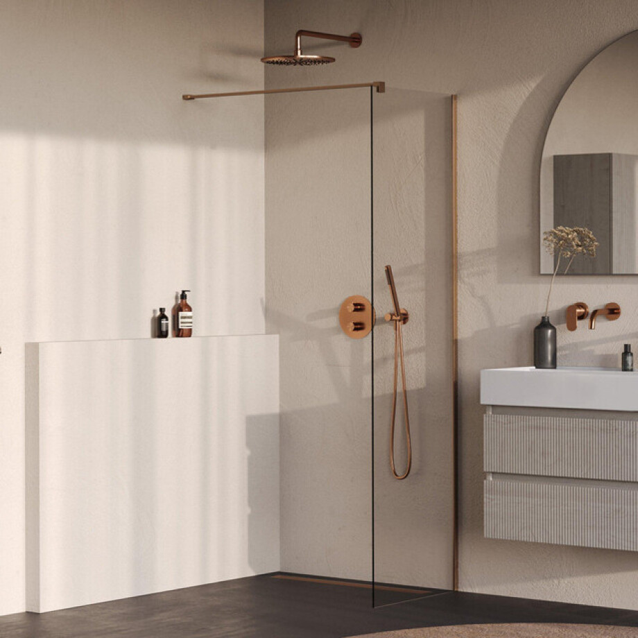 BRAUER Oblivion Inloopdouche - 50x200cm - glascoating - helder glas - geborsteld koper PVD GS-OBI1H50200GK BRAUER Oblivion Inloopdouche - 50x200cm - glascoating - helder glas - geborsteld koper PVD GS-OBI1H50200GK afbeelding 1