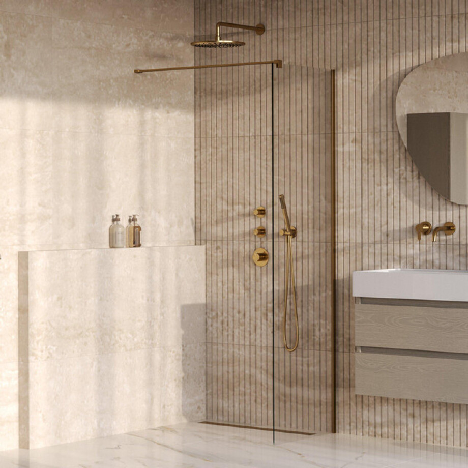 BRAUER Oblivion Inloopdouche - 60x200cm - glascoating - helder glas - geborsteld goud PVD GS-OBI1H60200GG BRAUER Oblivion Inloopdouche - 60x200cm - glascoating - helder glas - geborsteld goud PVD GS-OBI1H60200GG afbeelding 1