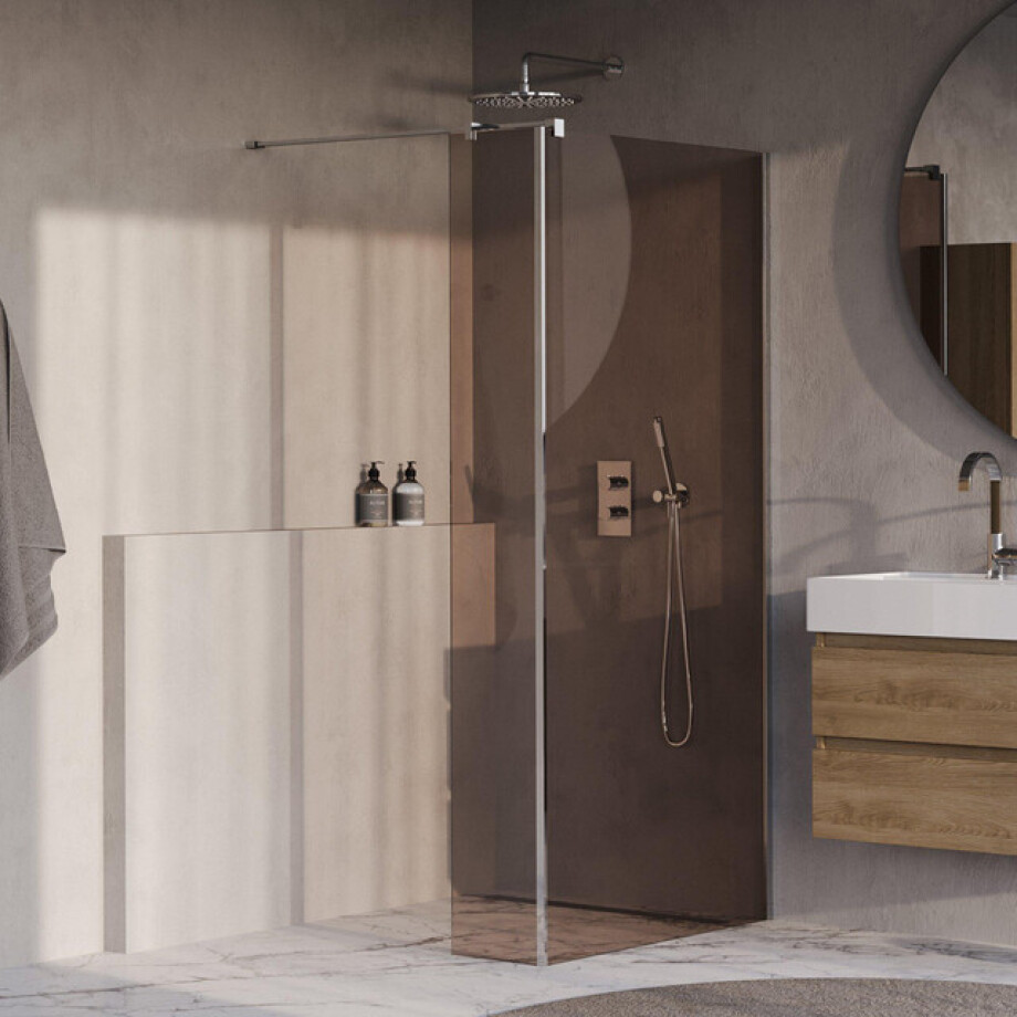 BRAUER Oblivion Inloopdouche - 90x200cm - 30 cm zijwand - glascoating - brons glas - Chroom GS-OBI2B9030200CE afbeelding 1