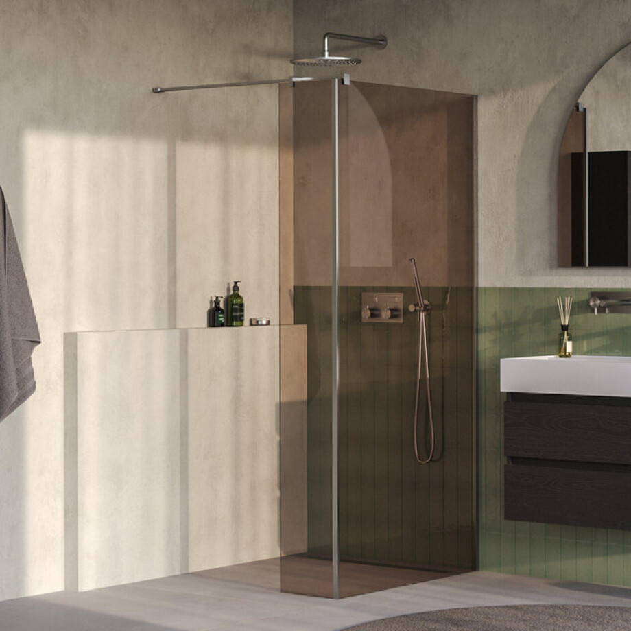BRAUER Oblivion Inloopdouche - 90x200cm - 30 cm zijwand - glascoating - brons glas - Geborsteld RVS PVD GS-OBI2B9030200NG afbeelding 1