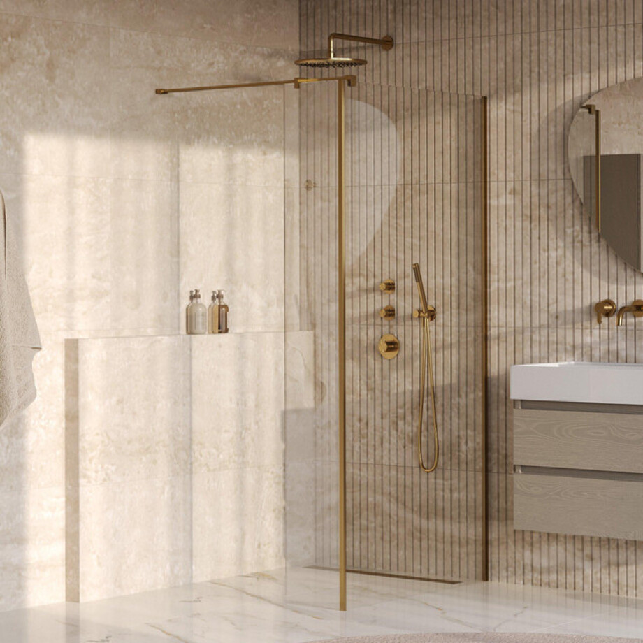 BRAUER Oblivion Inloopdouche - 90x200cm - 30cm zijwand - glascoating - helder glas - geborsteld goud PVD GS-OBI2H9030200GG afbeelding 1