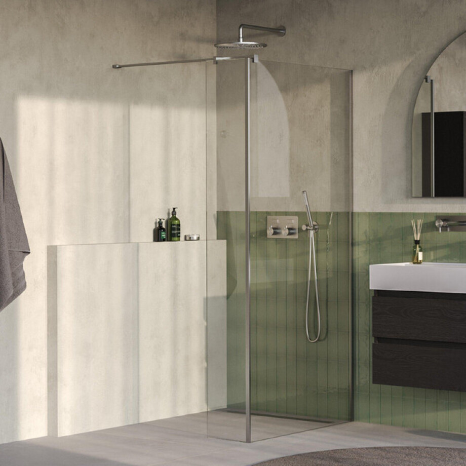 BRAUER Oblivion Inloopdouche - 90x200cm - 30cm zijwand - glascoating - helder glas - Geborsteld RVS PVD GS-OBI2H9030200NG afbeelding 1
