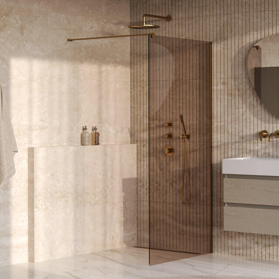 BRAUER Oblivion Inloopdouche - 90x200cm - glascoating - brons glas - geborsteld goud PVD GS-OBI1B90200GG afbeelding 1